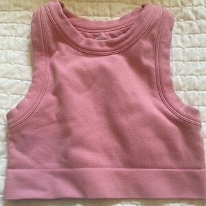 Aerie Offline Women's High Neck Pink Cropped Ribbed Tank/ Bra